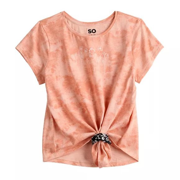 Short Sleeve Floral Tie-Dye Jersey Tee w/ Scruncie to Tie Girls - Picture 2 of 8